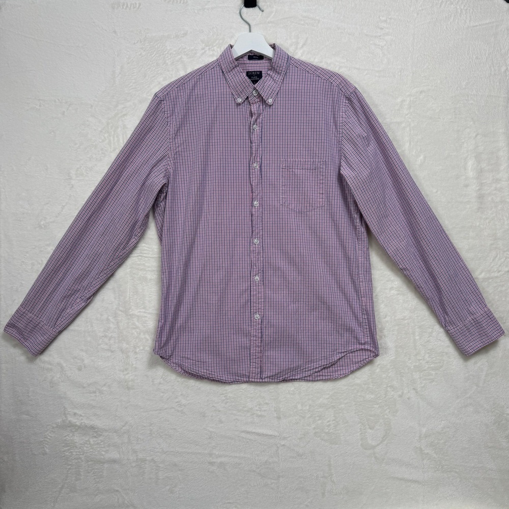 J.Crew Button Down Mens Large Pink Flex Washed Slim Fit Checkered Long Sleeve‎